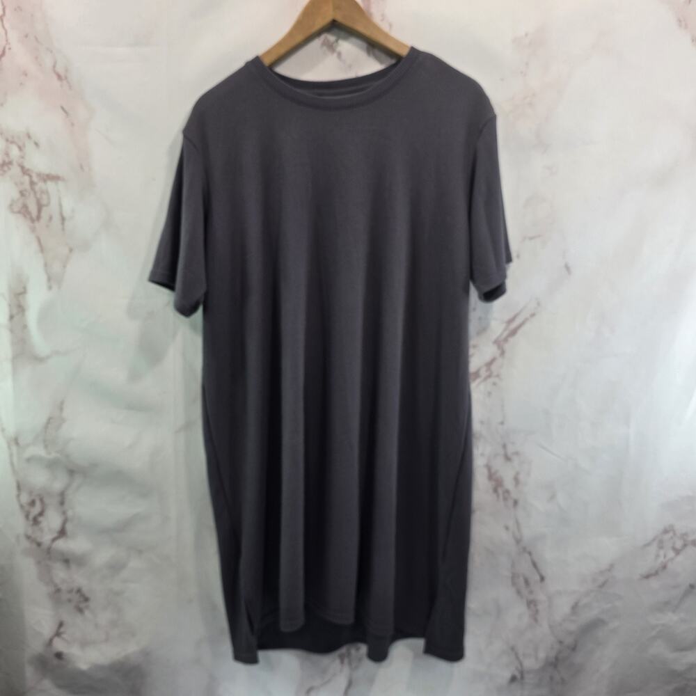 Cozy Earth Lounge Dress Womens Large Gray Crew T Shirt Thermal Waffle Nightgown